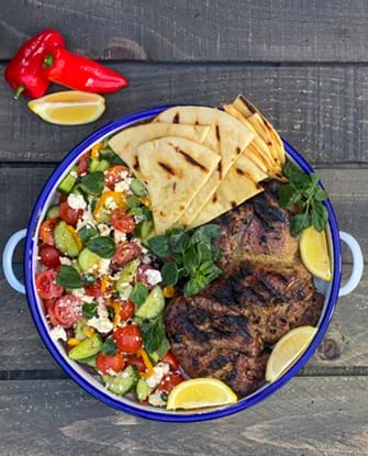 BUTTERFLY LAMB with GREEK SALAD