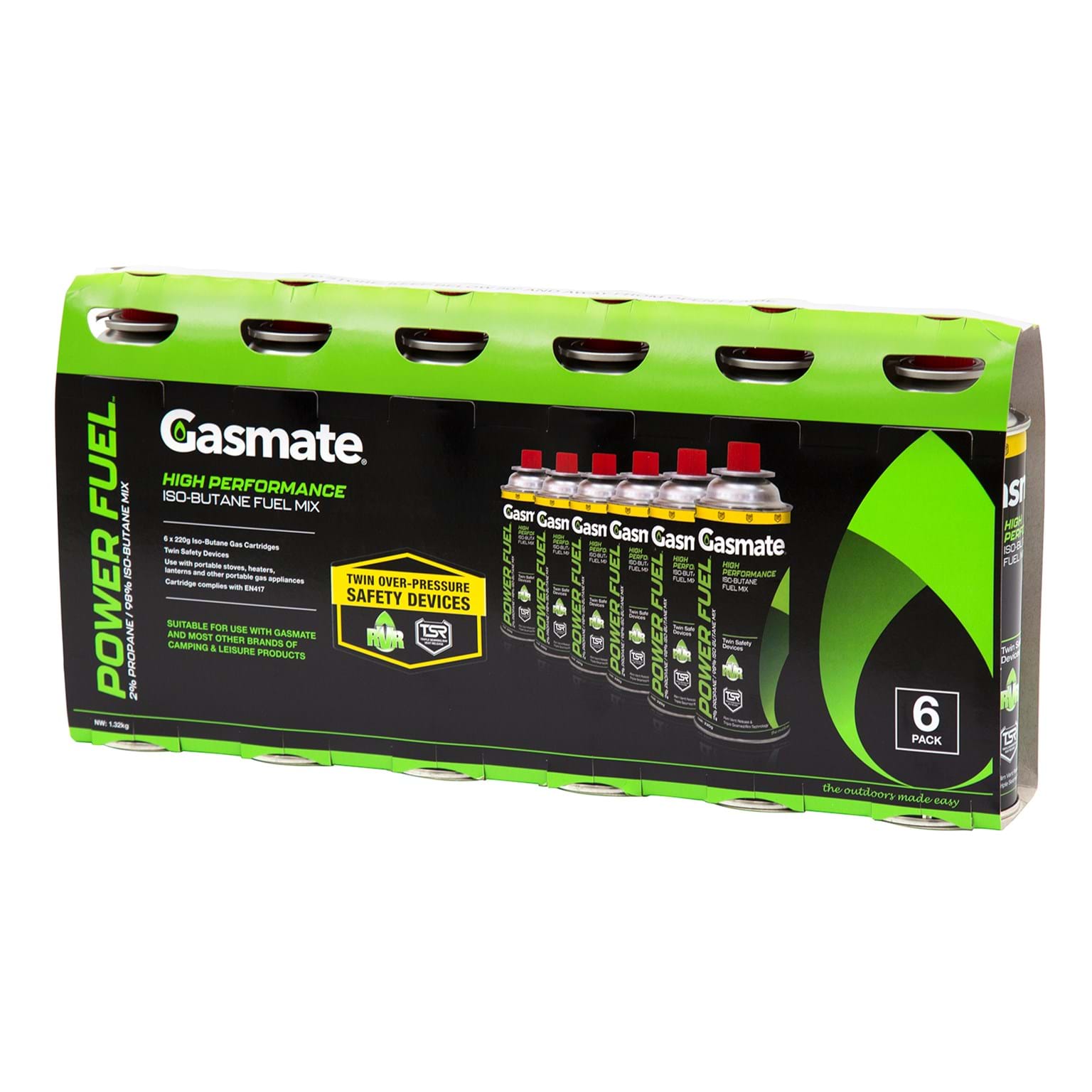 Power Fuel IsoButane Gas Cartridges 6 Pack Gasmate