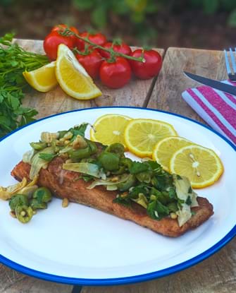 SALMON with OLIVE SALSA